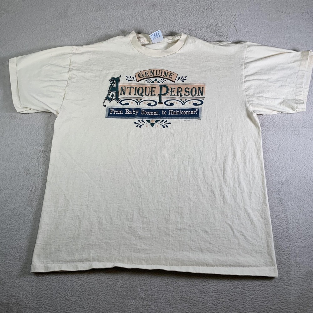 Vintage Antique Person‎ Shirt Mens XL White Premier Sportswear Baby Boomer 90s